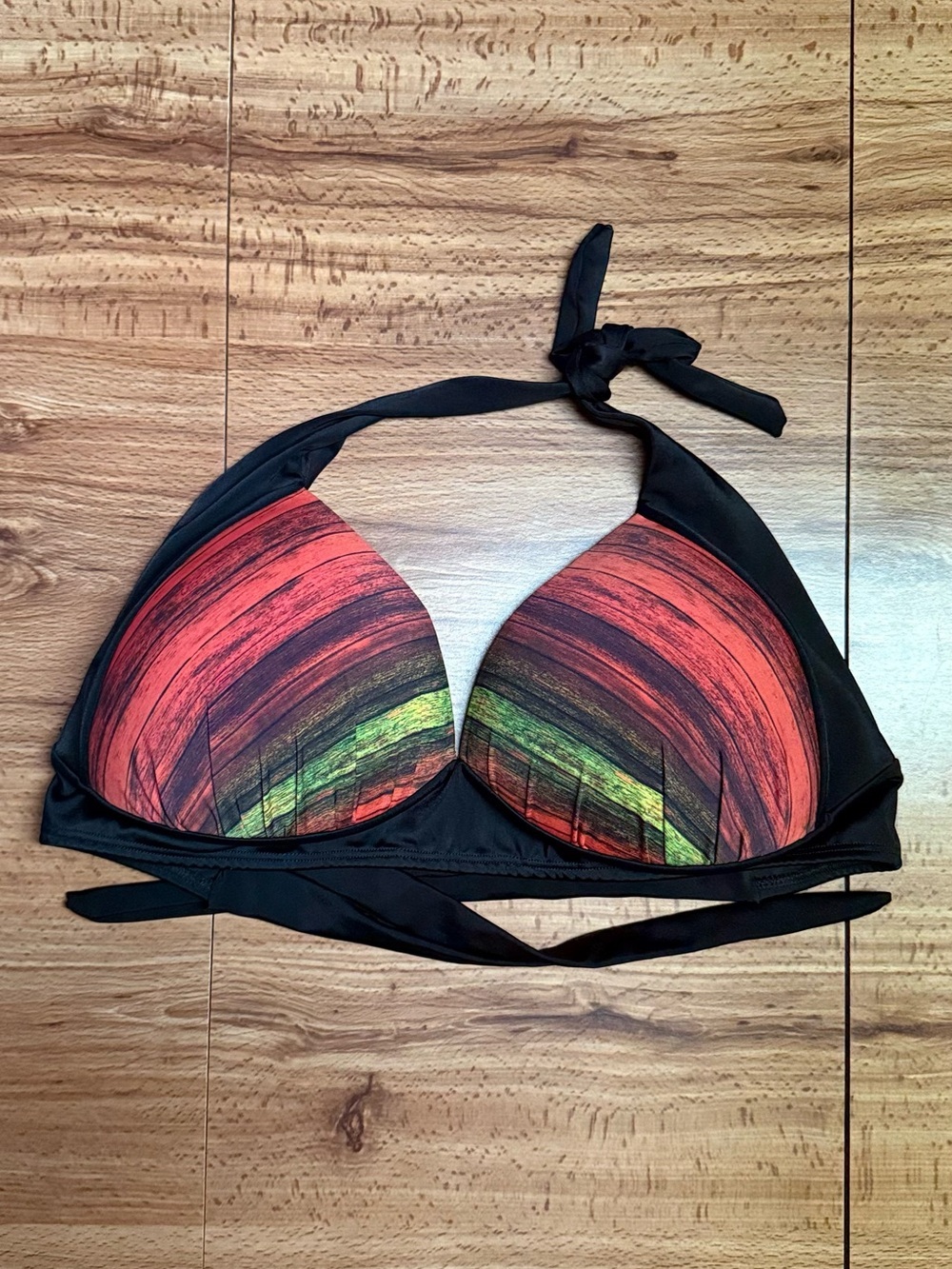 Red & Green Striped Triangle Brazilian Bikini Bulge Control Top - Black Trim